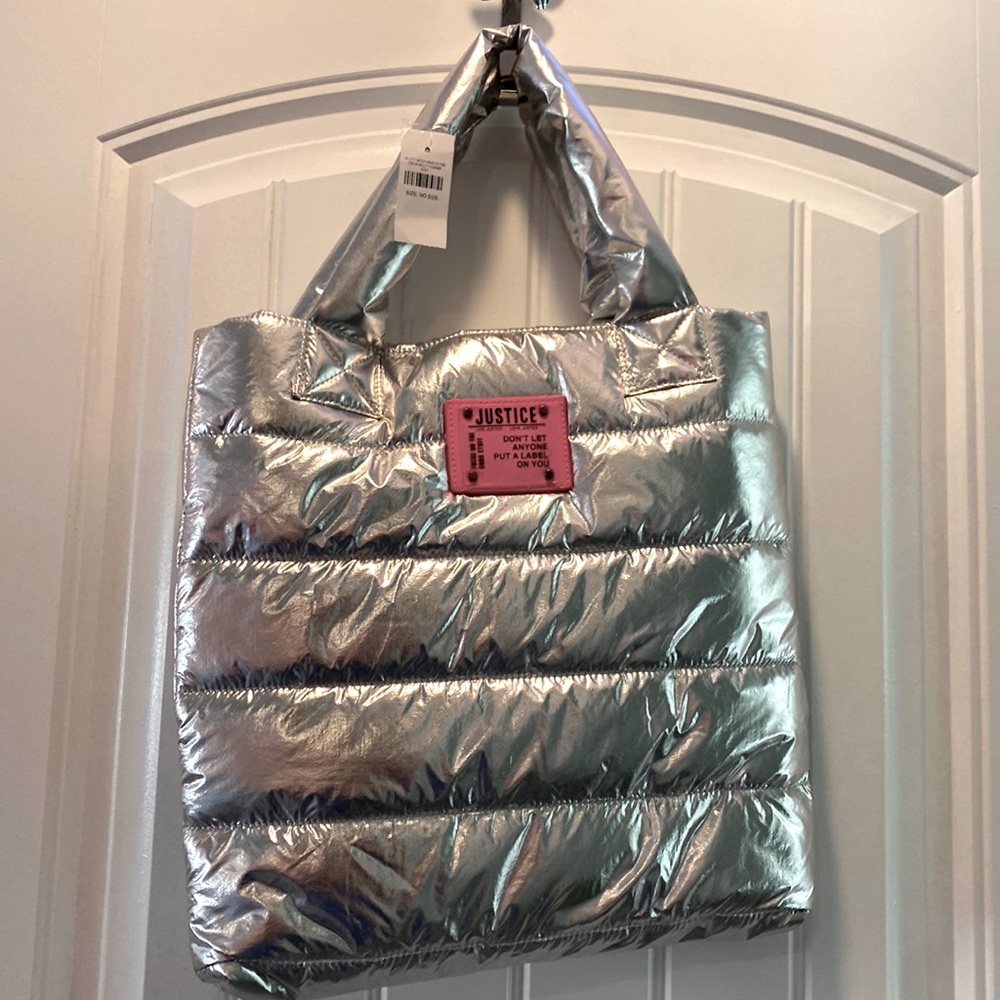 - Cute metallic silver tote bags for girls